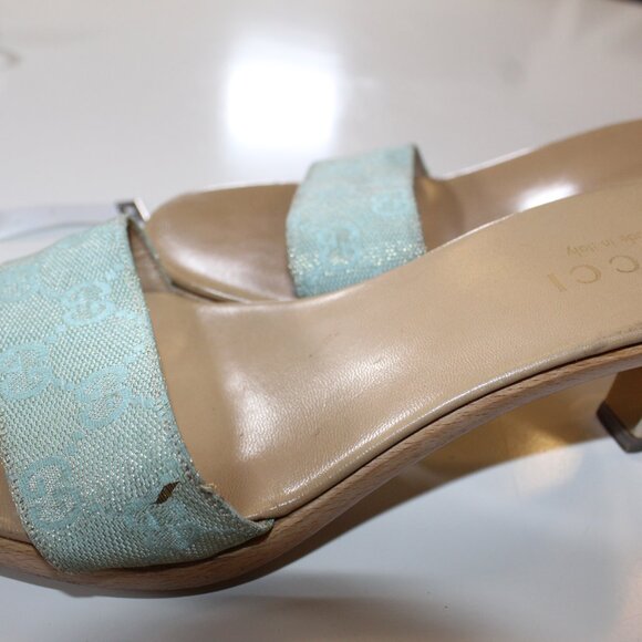 Authentic Gucci Sea Green Iridescent Cloth Mule Sandal size 8 vintage classic - Picture 14 of 14